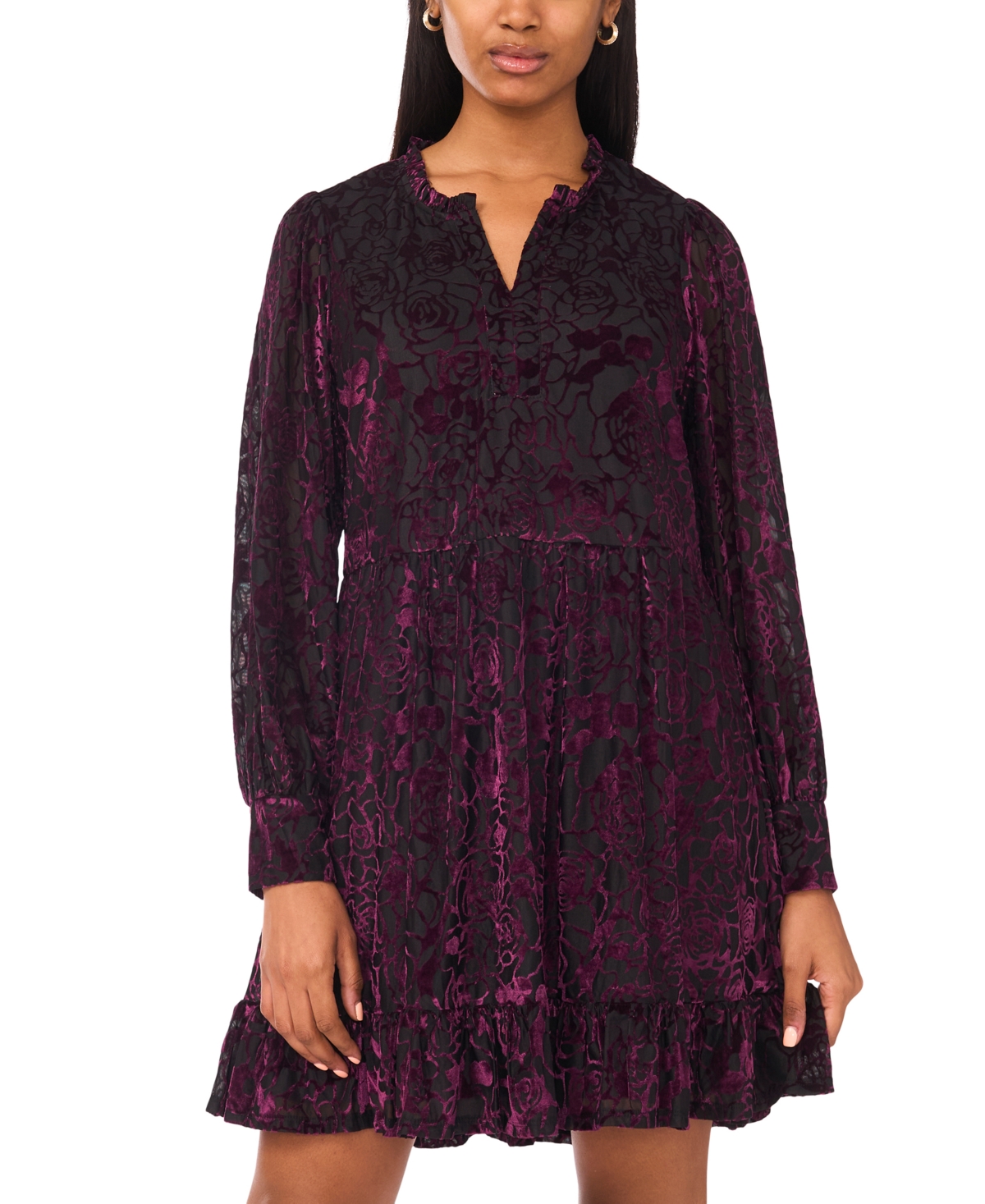 Msk Women's Long Sleeve Babydoll Dress
