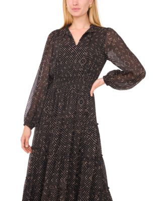 Women's Necktie Smocked Waist Tiered Maxi Dress