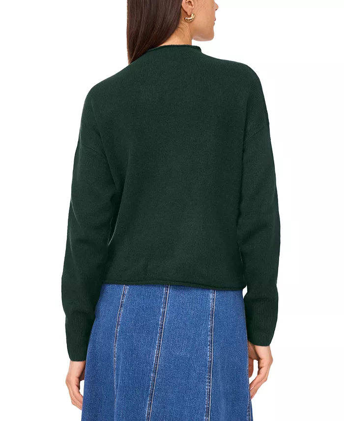 Women's Long Sleeve Mock Neck Rolled Hem Sweater - thumbnail 3