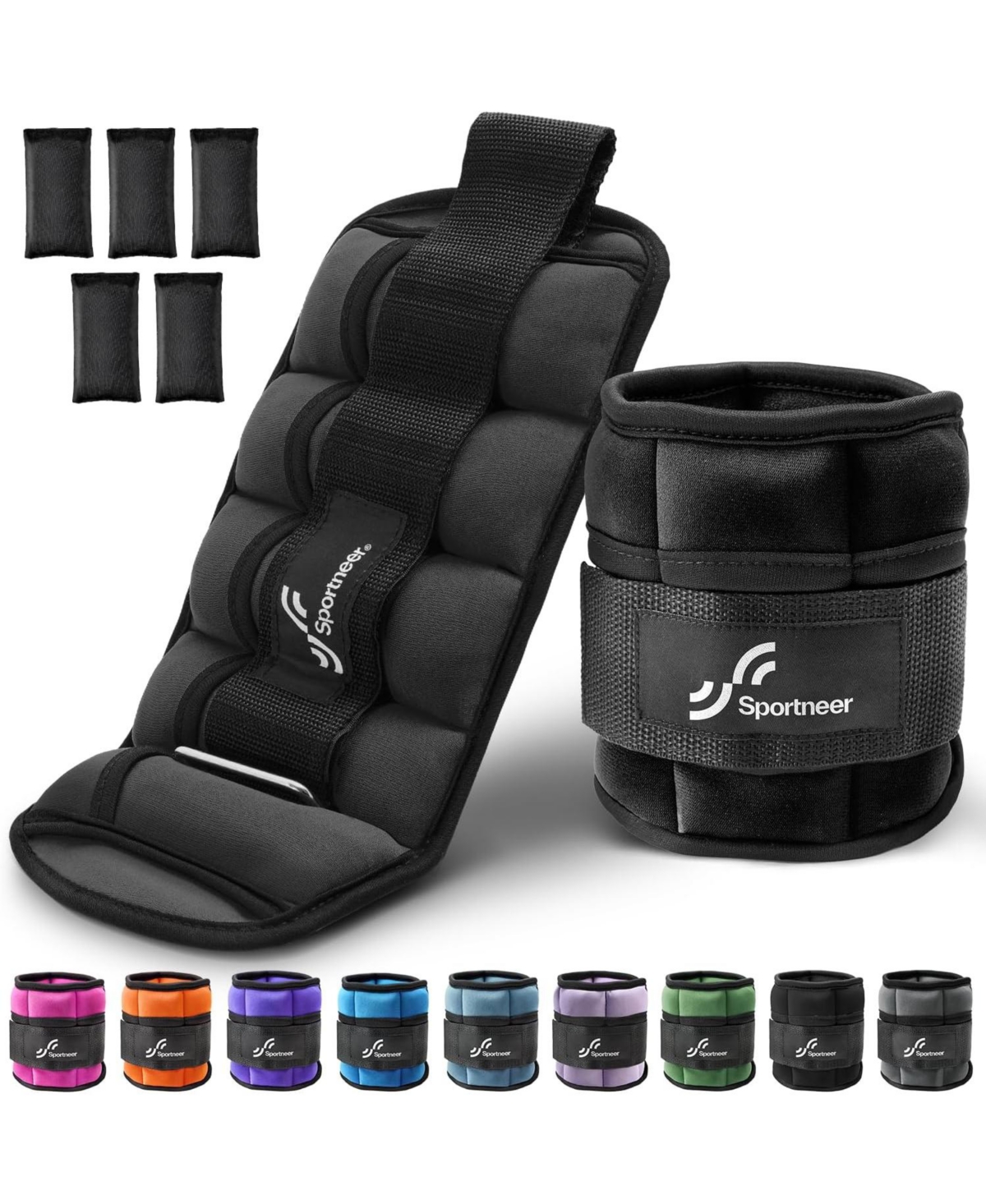 Sportneer Adjustable Ankle Weights Set of 2-2/3/4/6/7 Lbs Pair with Removable and Wrist Weight