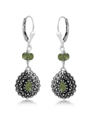 Sterling Silver Serpentine Pear-Shaped Concha Lever Back Earrings