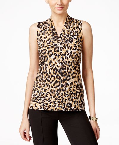 Anne Klein Animal-Print Pleat-Neck Top