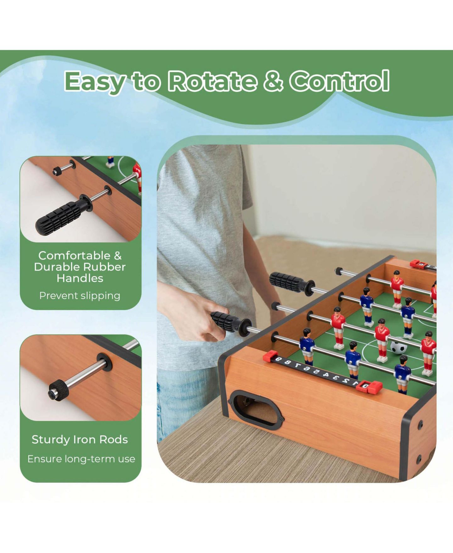 Детская игрушка Costway 20" Foosball Table Tabletop Game, Ages 3+, цвет: Натуральный — фото 6