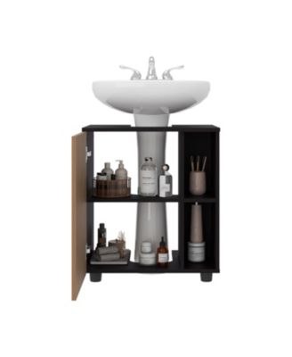 Parade Under Pedestal Sink Cabinet, 1 Door, 5 Open Compartments, Melamine Finish, Wenge and Natural Oak