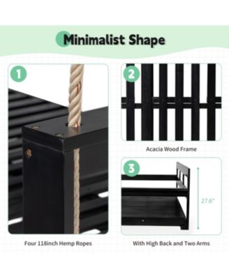 TOPMAX Acacia Wood Twin Size Porch Swing Daybed with Hanging Ropes