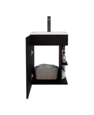 Siena Compact Vanity Cabinet, Single Door, Two Open Side Shelves, Space-Saving Design, Melamine,Bathroom Storage Unit, Natural Oak