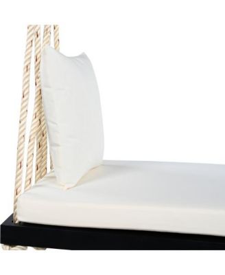 63 Inch Acacia Wood Porch Swing with Cushion and Hemp Ropes