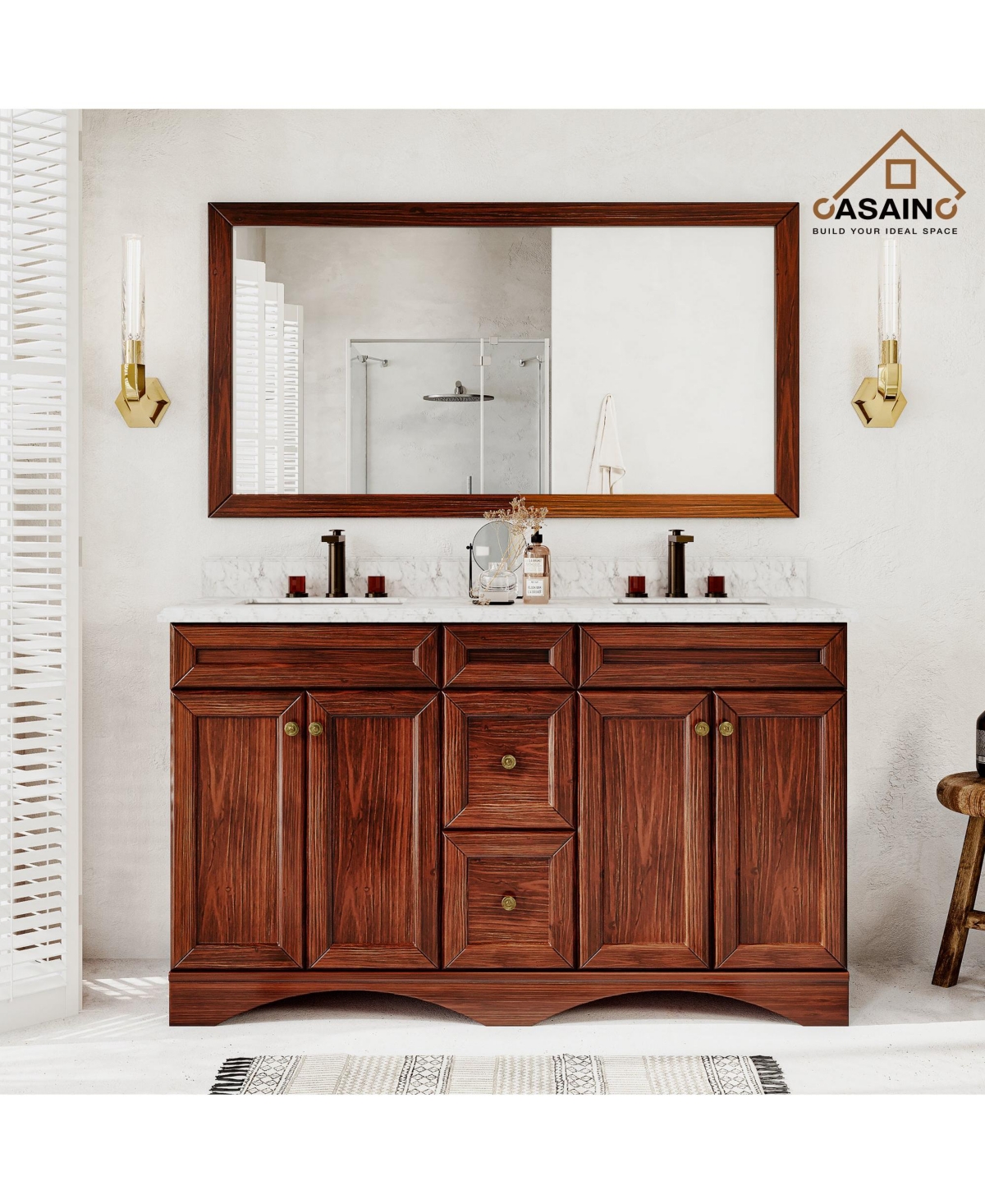 Casainc 60-Inch Freestanding Bathroom Vanity with Carrara Marble Top