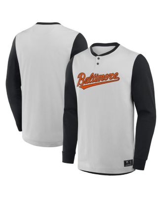 Fanatics - Men's Gray/Black Baltimore Orioles Clubhouse Long Sleeve Henley Shirt