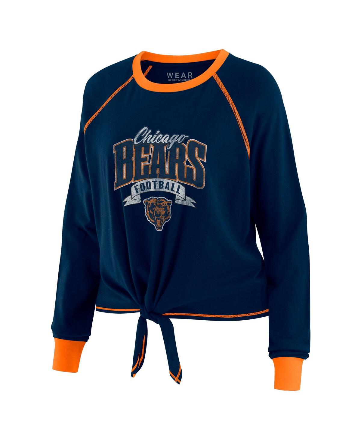 Wear By Erin Andrews Women's Navy/orange Chicago Bears Plus Size Tie-front Long Sleeve Top In Blue