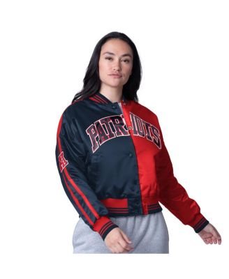 Starter - Women's Red/Navy New England Patriots Cropped Full-Snap Jacket