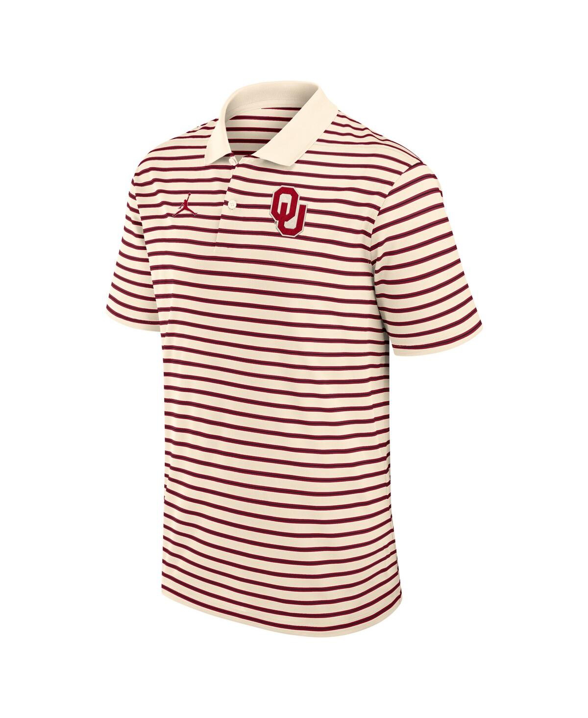 Jordan Men's Tan/crimson Oklahoma Sooners Striped Primary Logo Performance Polo Shirt In Multi