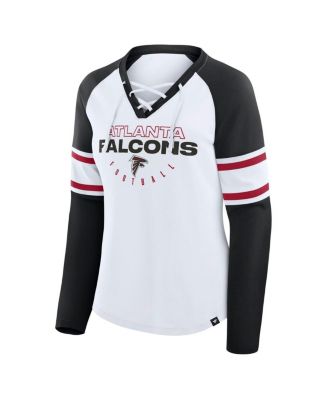 Women's White/Black Atlanta Falcons Redzone Blitz Package Raglan Lace-Up V-Neck Long Sleeve T-Shirt