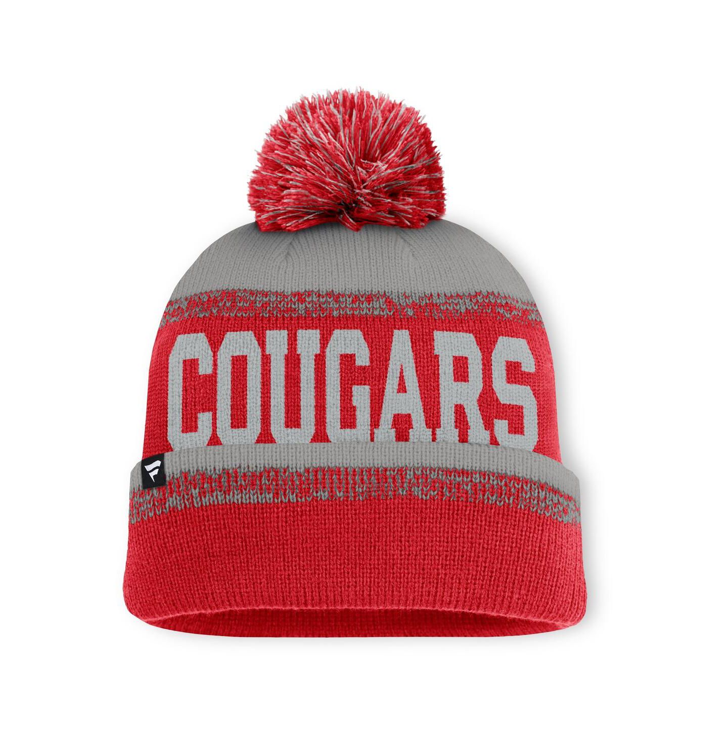 Мужская шапка Fanatics Red/Gray Houston Cougars Thrive Cuffed with Pom Knit Hat — фото 2