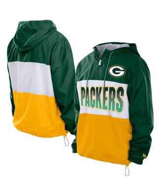New Era - Men's Green Green Bay Packers Ripstop Quarter-Zip Hooded Windbreaker