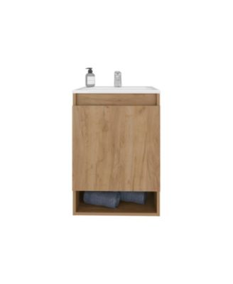 Wright Wall-Mounted Bathroom Vanity with Sink, 2 Doors, Open Shelf, Integrated Basin, Natural Oak