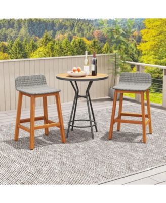 Solid Acacia Wood Bar Stools Set of 4 Rattan Bar Height Patio Chairs for Porch