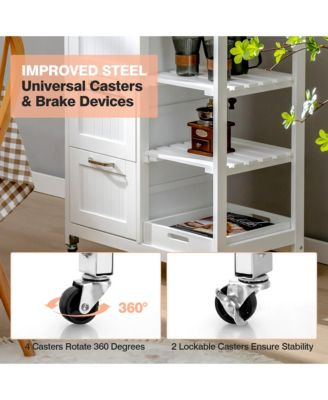 Rolling Kitchen Island Utility Storage Cart w/ 3 Storage Drawers & Shelves