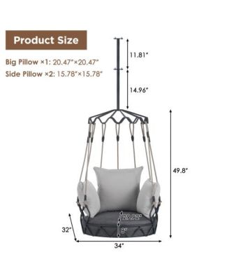 Gray Outdoor Hanging Swing Chair with 8 Inch Waterproof Cushion