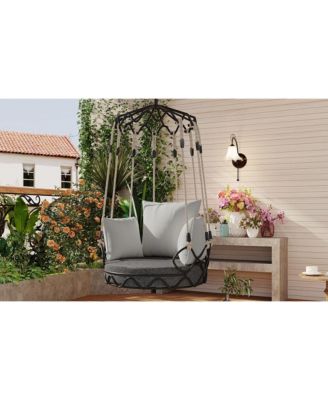 Gray Outdoor Hanging Swing Chair with 8 Inch Waterproof Cushion