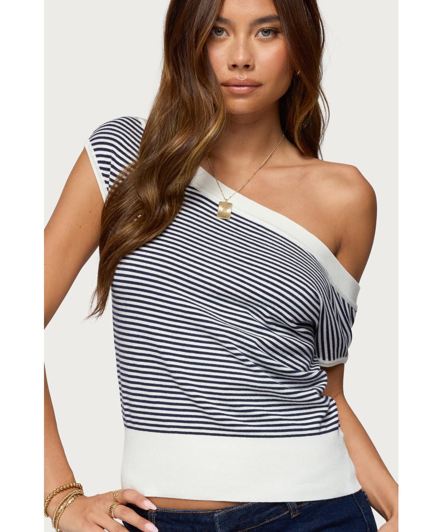 Women's Lottey Striped Off Shoulder Knit Top