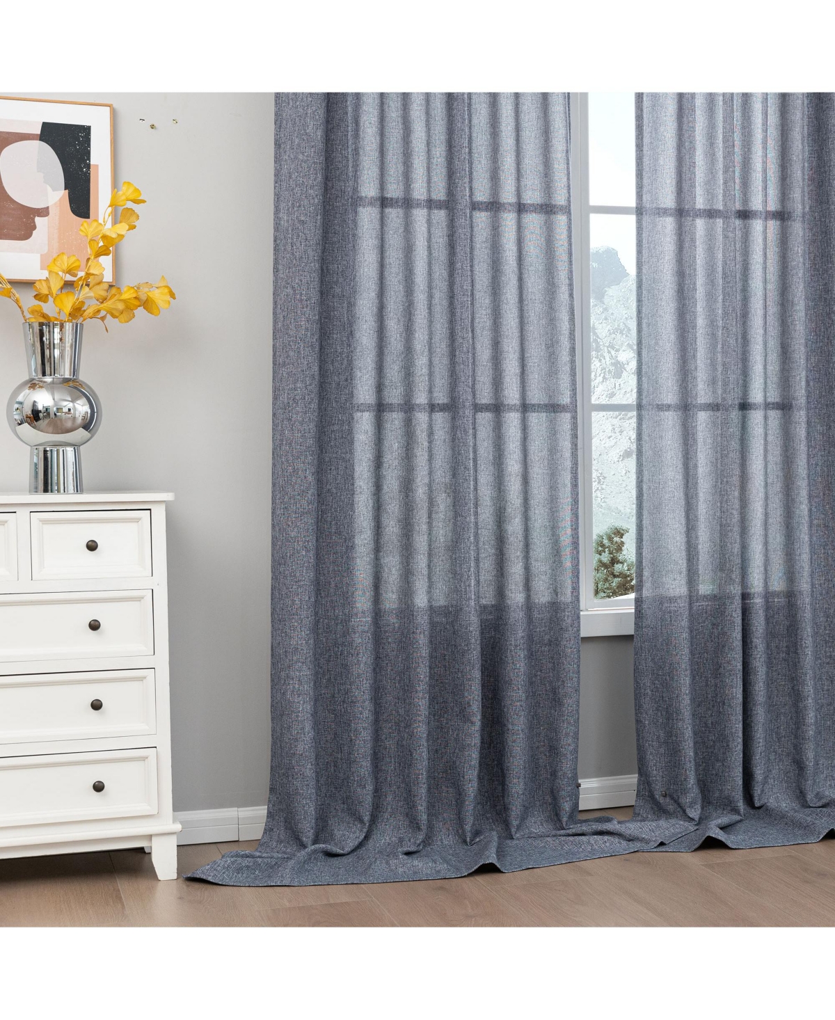 Awesome Home Faux Linen Texture Light Filtering Back Tab Curtains, Semi Sheer Farmhouse Window Curtains (2 Panels), 52"x84"