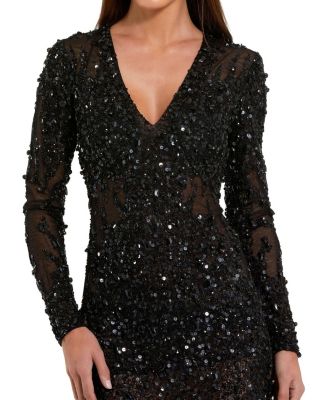 Women's Long Sleeve Sheer Embellished Mini Dress