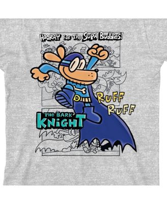 Boys Hand Drawn Dog With Colorful Logo The Bark Knight on Athletic Heather Youth