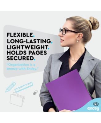 Plastic Folders with Pockets and Prongs, Black Two Pocket Folder with Brads, 6 Pc –by Enday