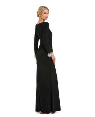 Women'sLong Sleeve Jersey Gown With Beaded Cuff Sleeves
