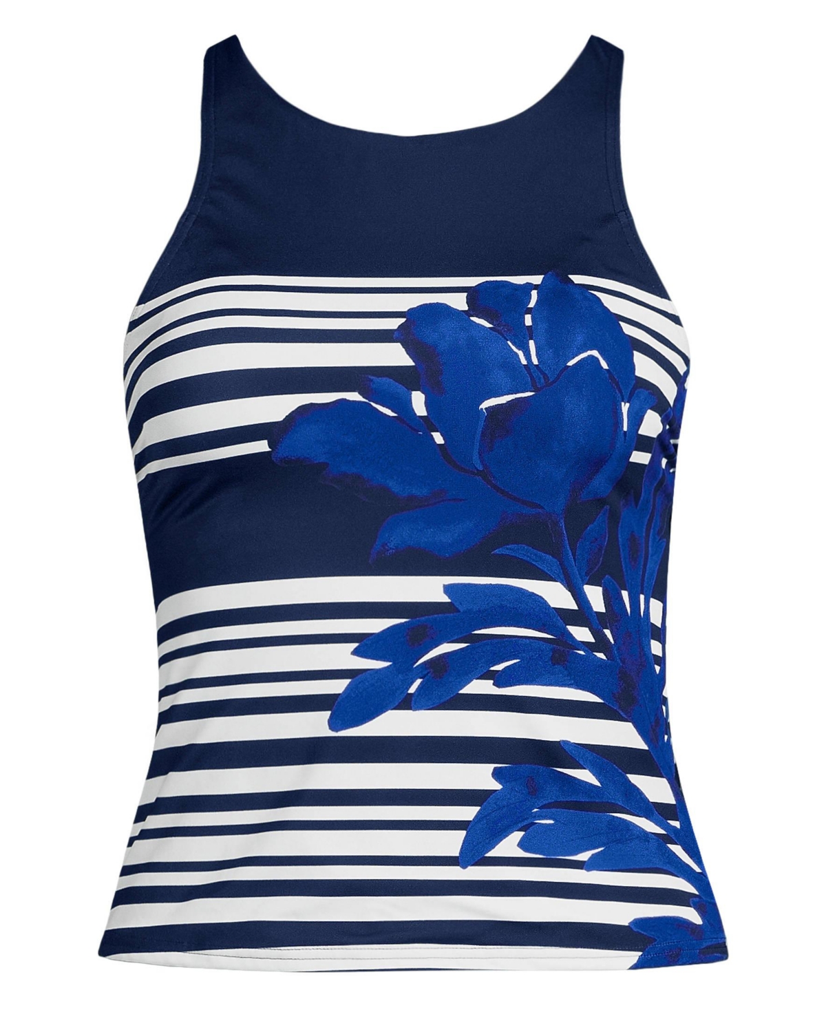 Lands' End Women's D-Cup Tugless High Neck Strappy Back Tankini Swimsuit Top