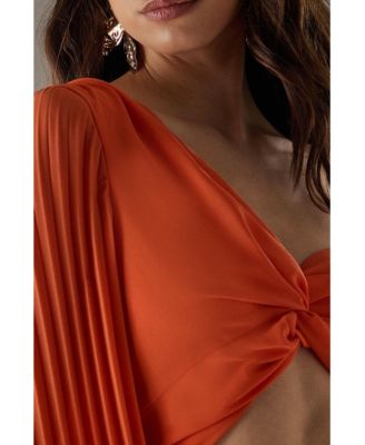 Chiffon One Shoulder Cut Out Midi Dress