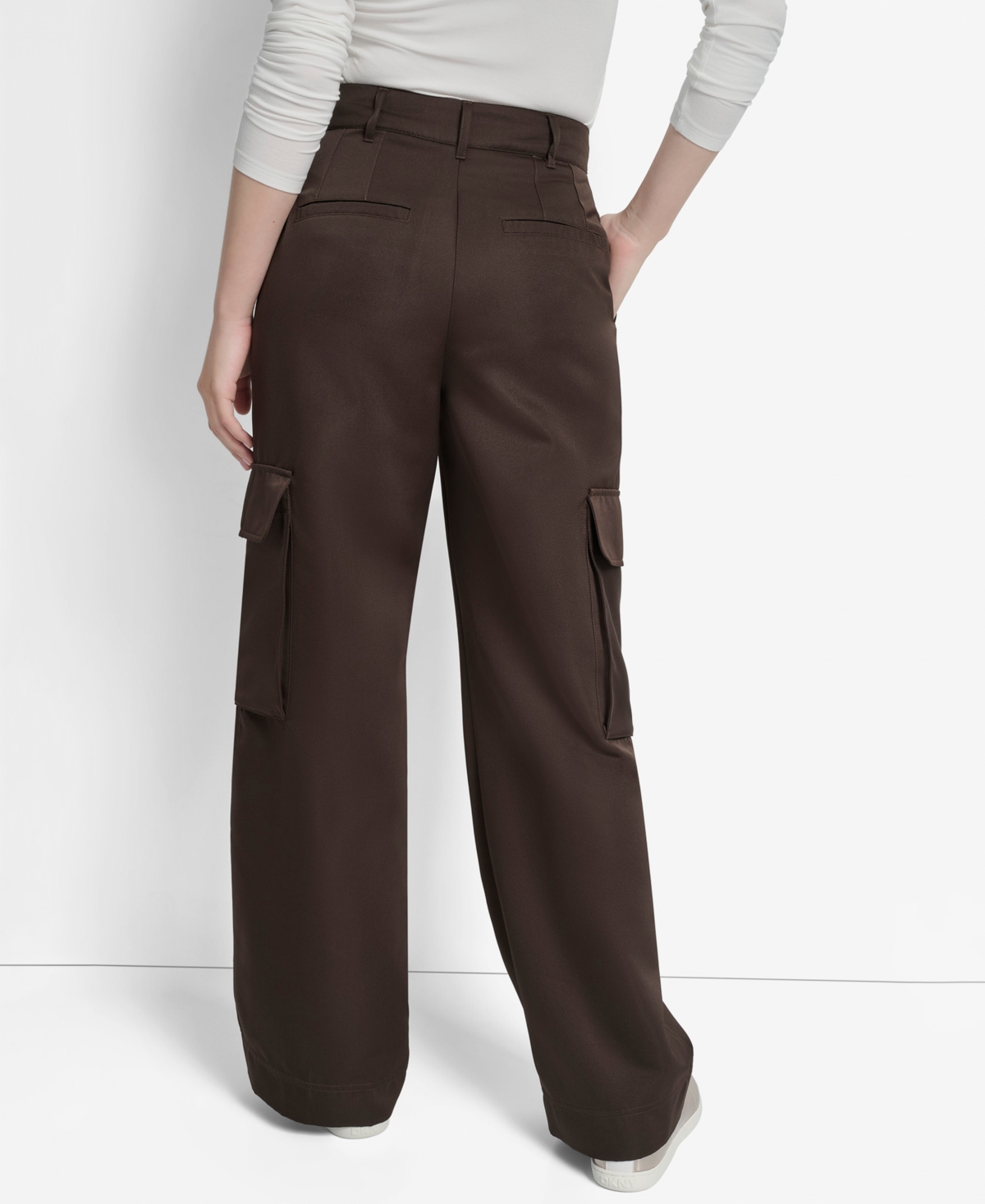 Dkny Jeans High Waist Wide Leg Cargo Pants In Brown