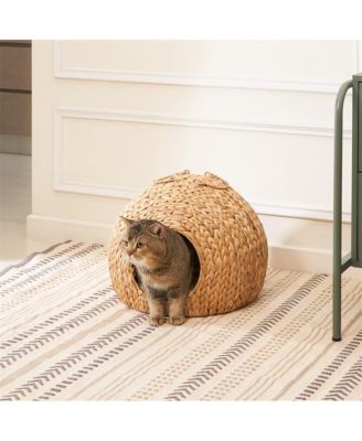 Woven Wicker Round Cat Bed Cave with Handles 18"x18"x18"