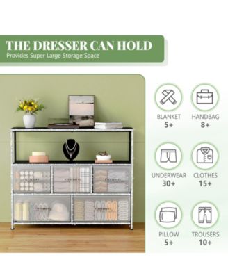 Dresser TV Stand, Entertainment Center with 5 Fabric Drawers, Media Console Table for TV with Open Storage Shelf Dresser for Bedroom/Living Room/Hallway