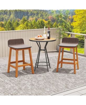 Solid Acacia Wood Bar Stools Set of 4 Rattan Bar Height Patio Chairs for Porch