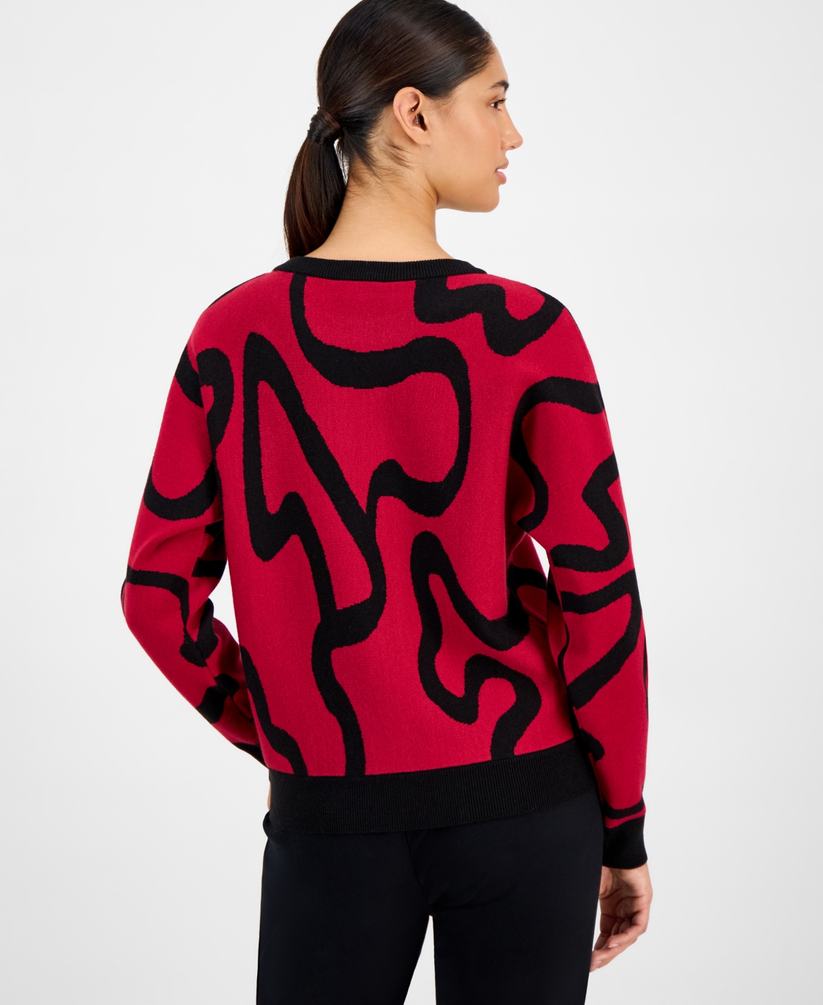 T Tahari Women's Squiggle Jacquard Crewneck Sweater In Multi