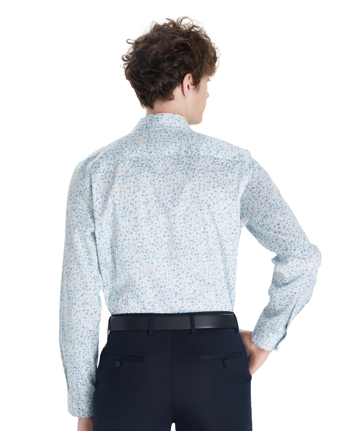 Bar Iii Men's Front Floral Print Dress Shirt, Macy's Exclusive In Blue