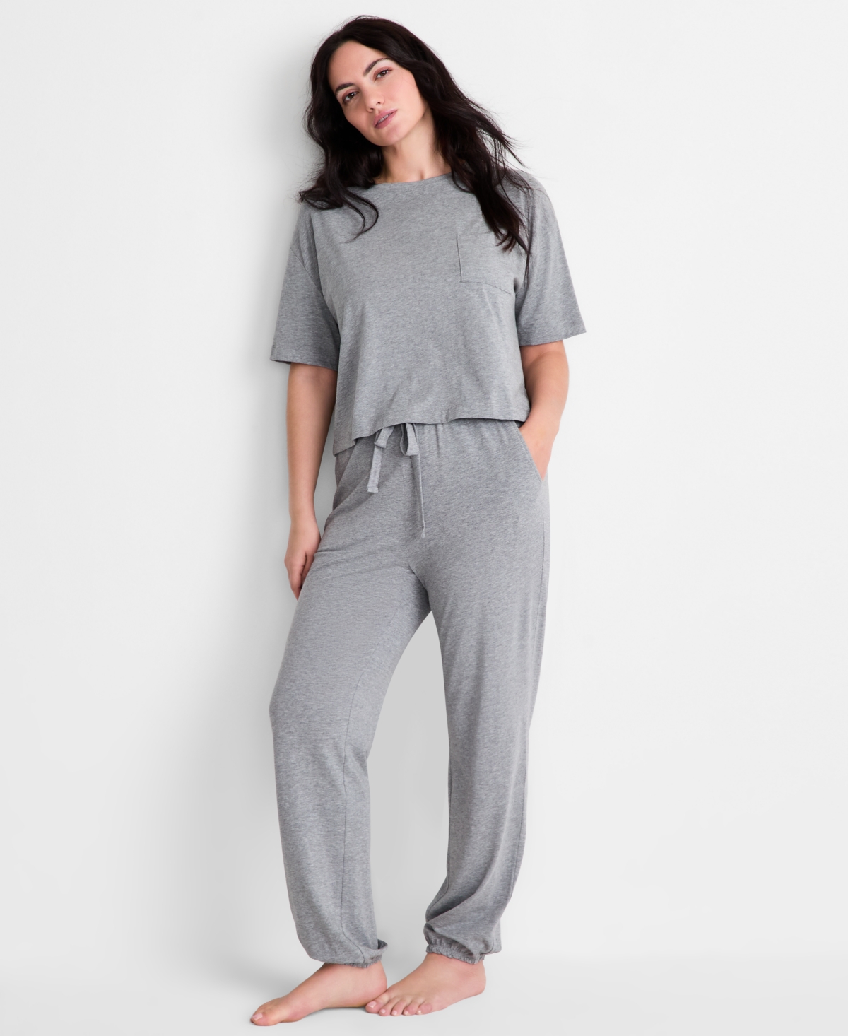 State of Day Women's 2-Piece Short-Sleeve T-Shirt and Joggers Pajama Set, Macy's Exclusive - Grey