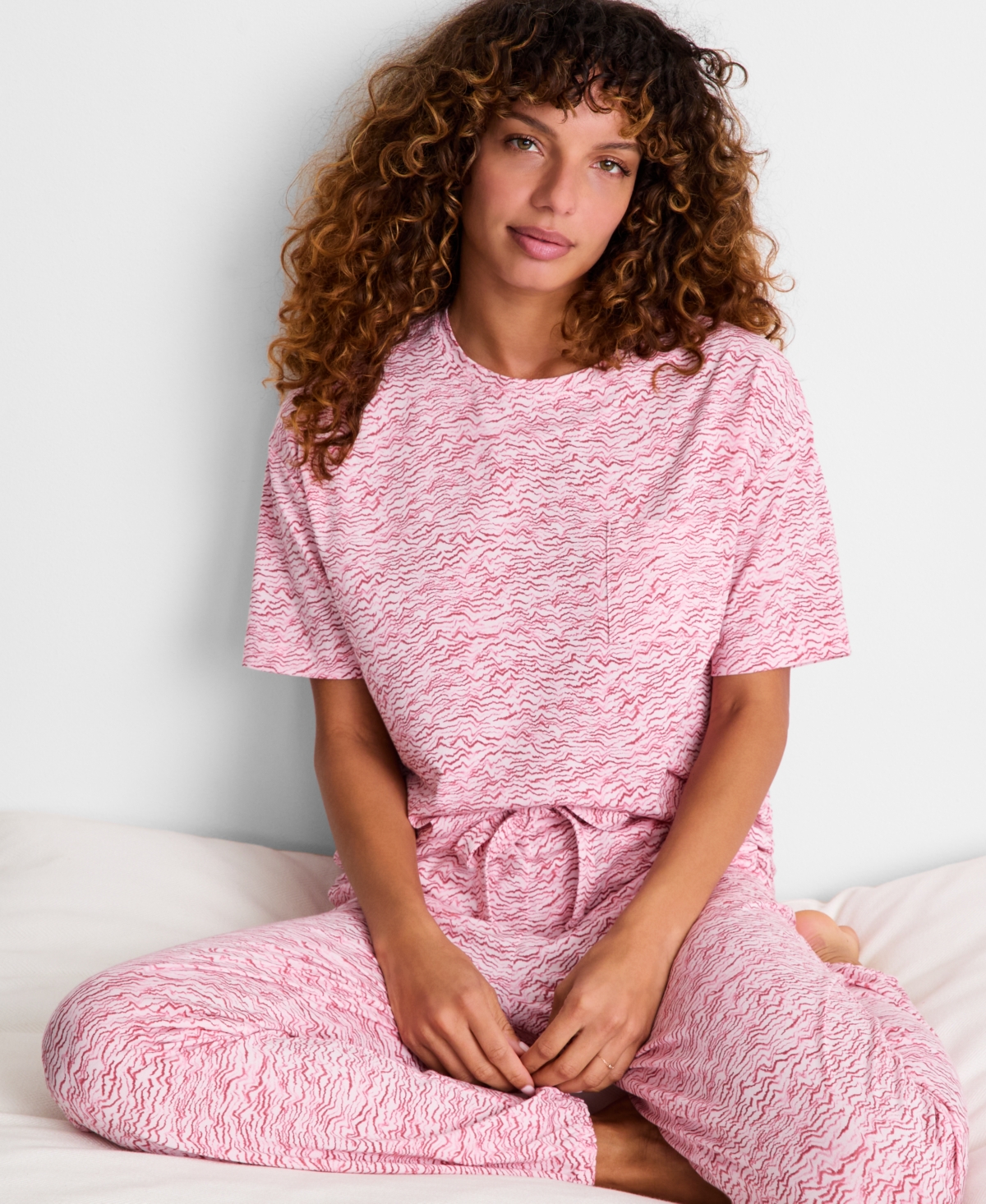 State Of Day Women's 2-piece Short-sleeve T-shirt And Joggers Pajama Set, Macy's Exclusive In Pink