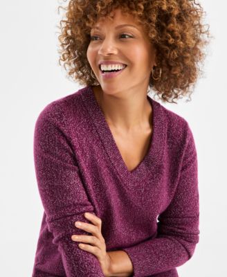 Petite Holly Shine V-Neck Sweater, Macy's Exclusive