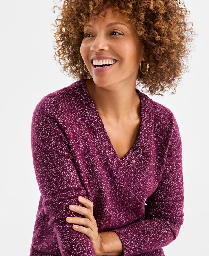 Women's V-Neck Shine Sweater - thumbnail 3