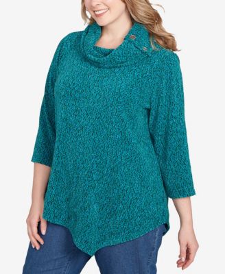 Plus Size Spacedye Chenille Split Cowl Neck Top