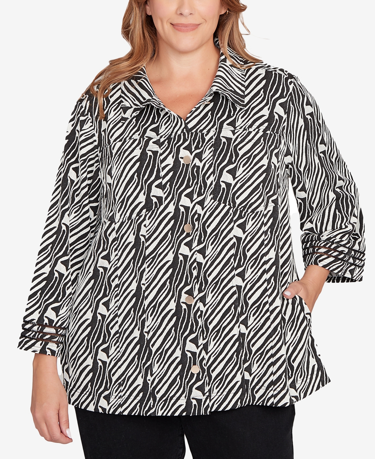 Ruby Rd. Plus Size Zebra Collared Knit Swing Jacket In Multi