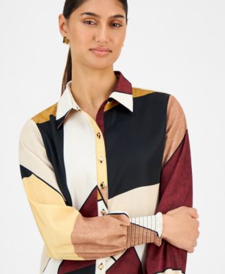 Women's Printed Blouson-Sleeve Shirt