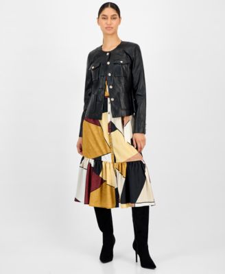 Women's Printed Button-Front Midi Dress