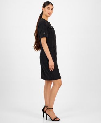 Women's Faux-Suede Short-Sleeve Shirtdress
