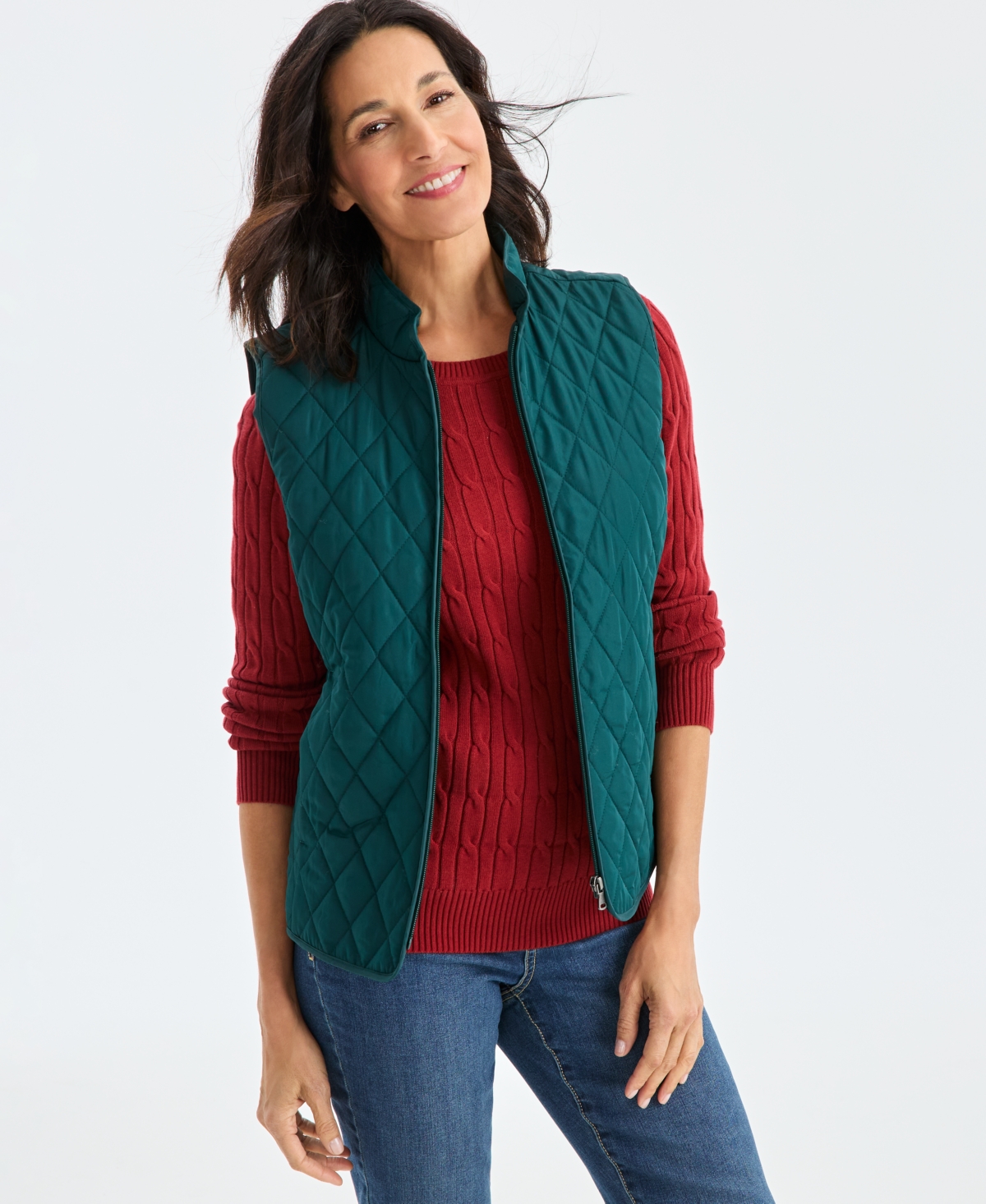 Style & Co Women's Quilted Mock-neck Vest, Created For Macy's In Green