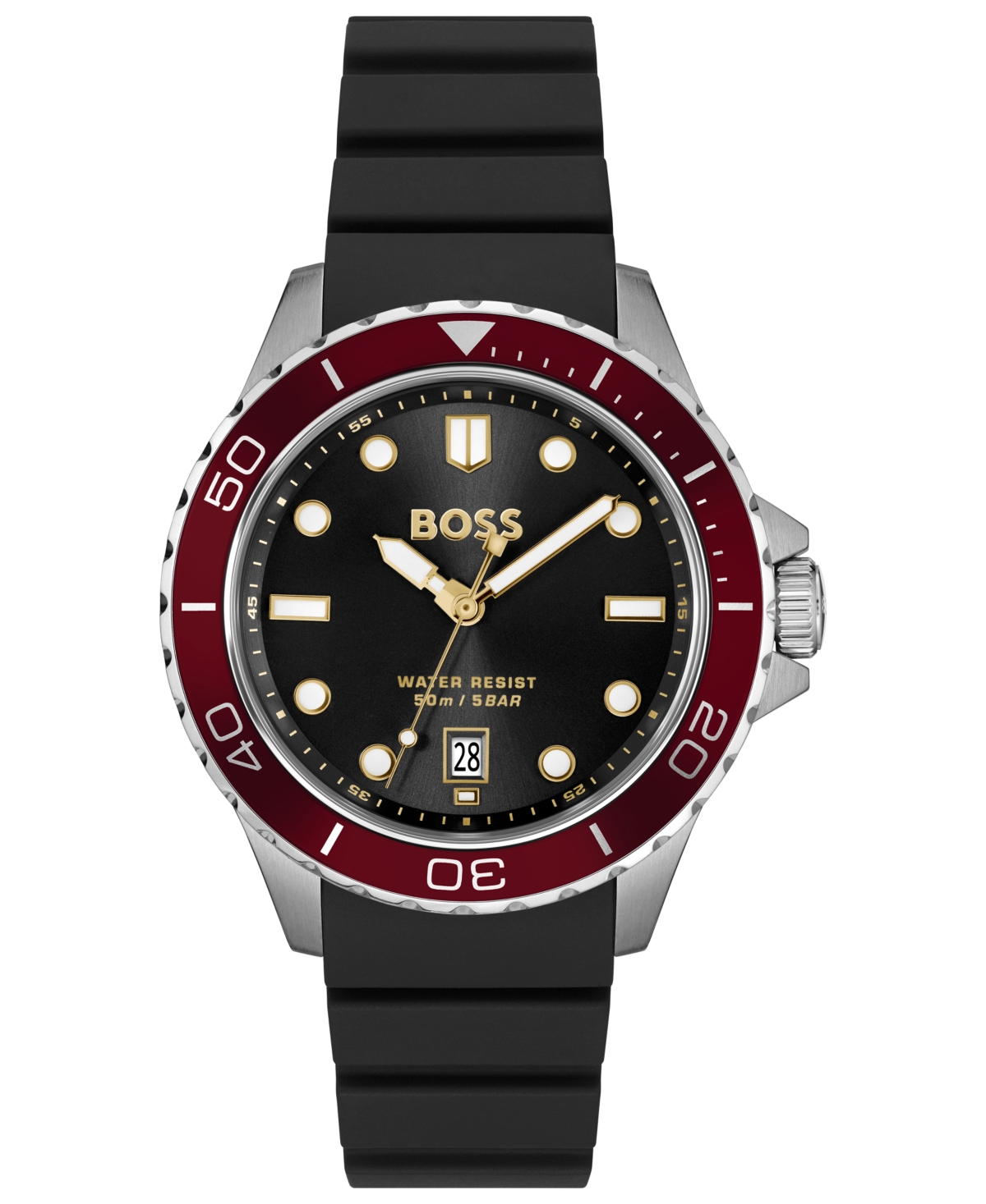Hugo Boss Men's Troper Sport Quartz Basic Calendar Black Silicone Watch, 42mm In Black