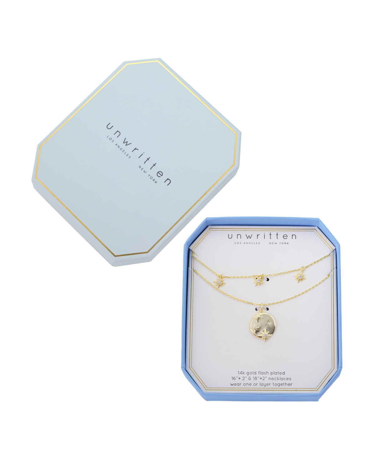 Unwritten Cubic Zirconia Celestial Pendant Layered Necklace Set In Gold